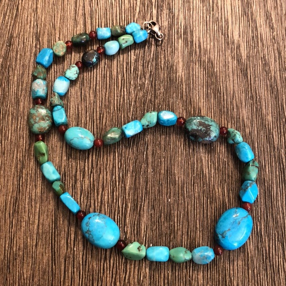 Turquoise Stone Necklace Sterling Clasp 18.5" - Picture 13 of 13